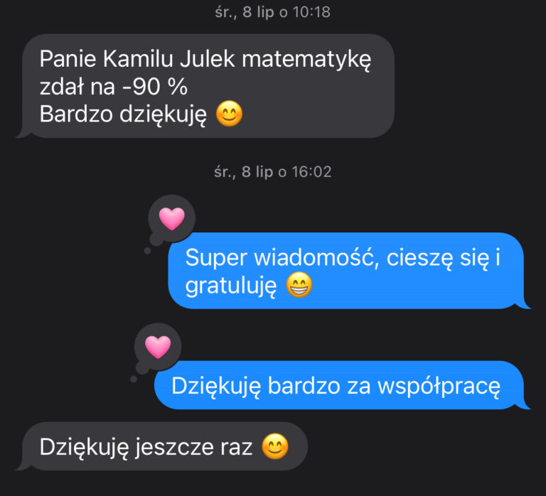 Zrzut ekranu wiadomości od ucznia