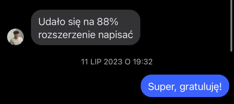 Zrzut ekranu wiadomości od ucznia