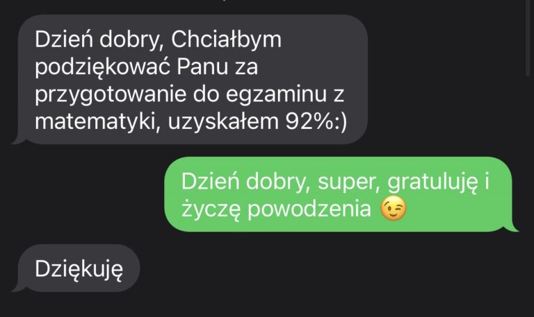 Zrzut ekranu wiadomości od ucznia