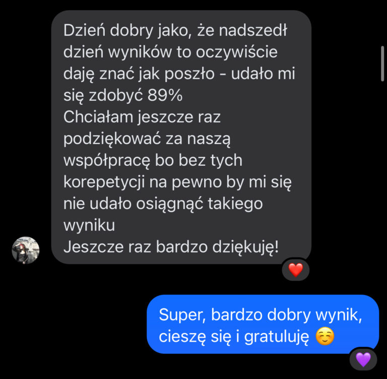 Zrzut ekranu wiadomości od ucznia